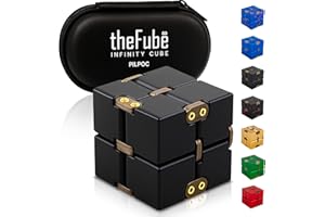 PILPOC theFube Infinity Cube Fidget Toys Adults - Aluminum Infinite Magic Cube with Case, Sturdy, Heavy, Relieve Stress and Anxiety, for ADD, ADHD, OCD, Stocking Stuffers for Teens (Black)
