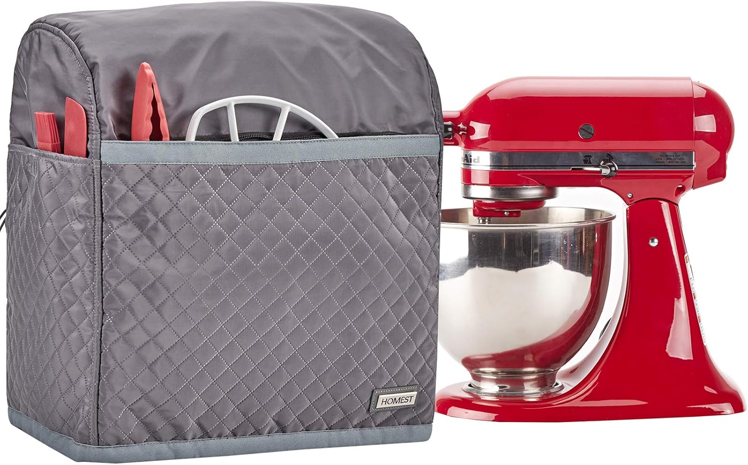 HOMEST Stand Mixer Quilted Dust Cover with Pockets Compatible with KitchenAid Tilt Head 4.5-5 Quart, Grey (Patent Design)