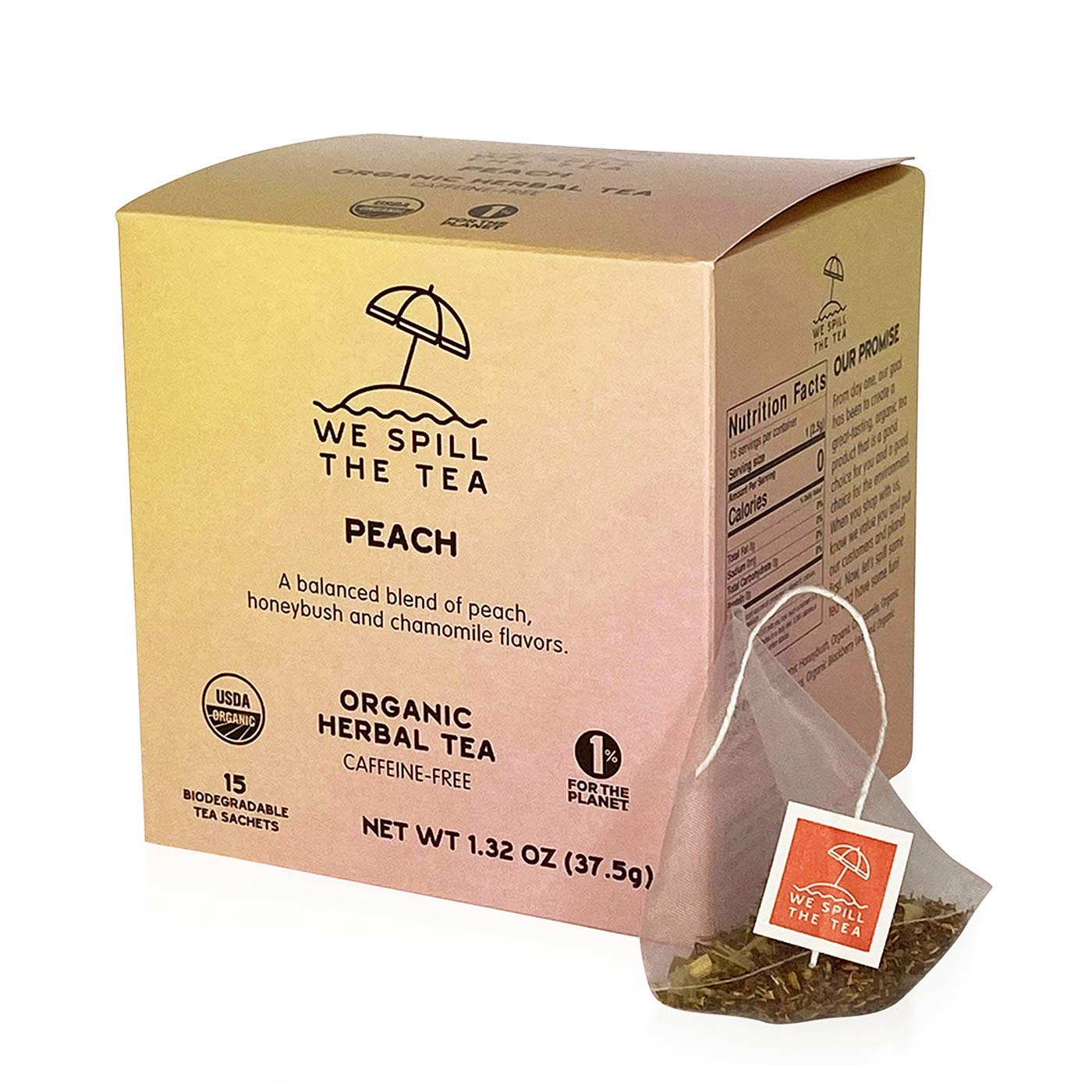 Organic Peach Tea (1 Box, 15 Tea Bags) We Spill The Tea