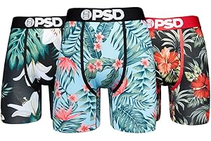PSD Men's Tropical Print Boxer Briefs - 7 Inch Inseam Breathable and Supportive Men's Underwear with Moisture-Wicking Fabric