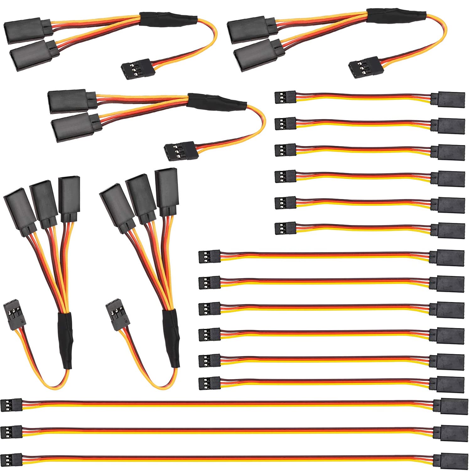 RUNCCI-YUN 20pcs 10cm/15cm/30cm Servo Extension Cables, 3-Pin Male to Female, Compatible with RC Cars, Airplanes, Helicopters
