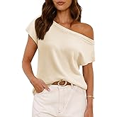 Saodimallsu Women's Off Shoulder Short Sleeve Knit Sweater Top