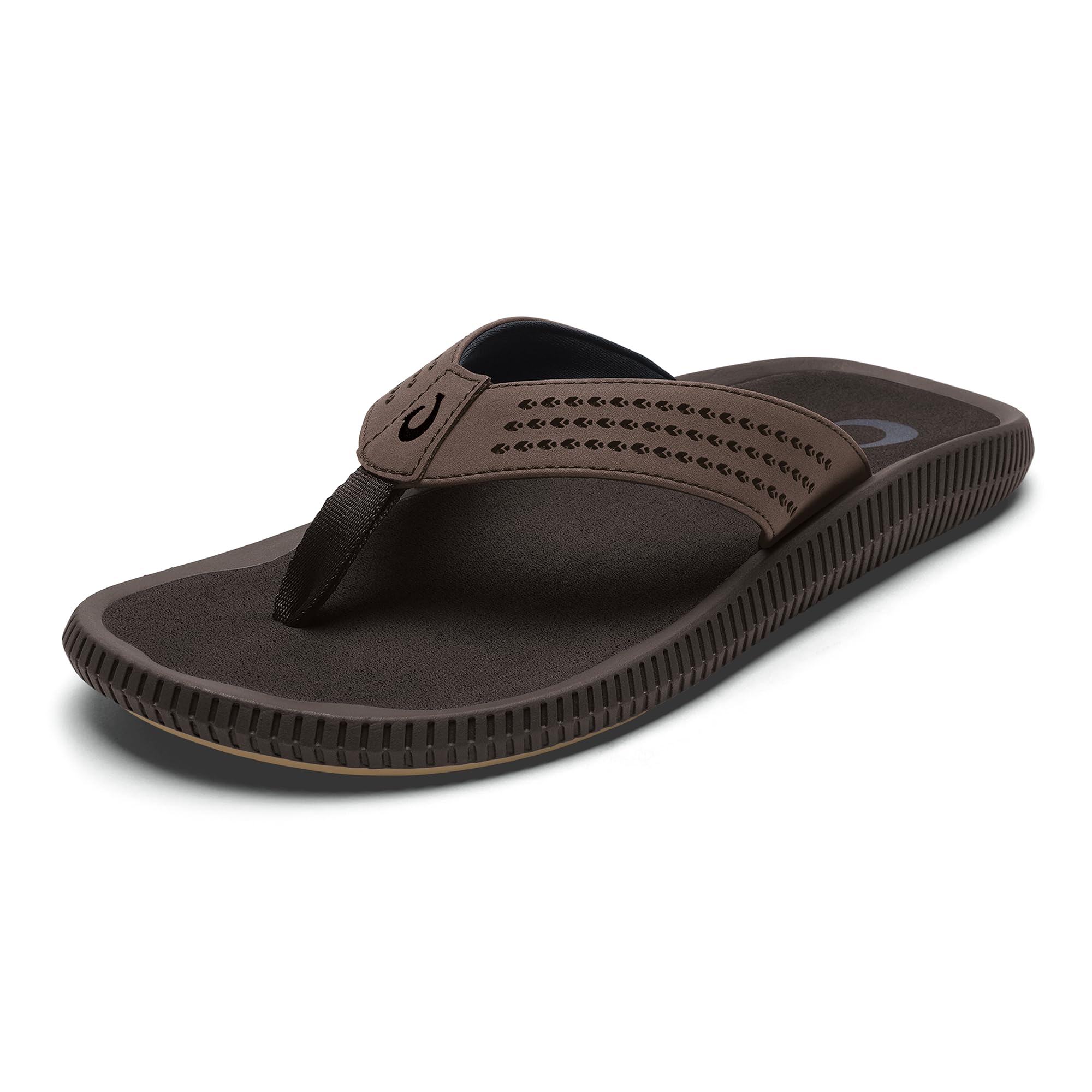 OLUKAI Ulele Men's Beach Sandals, Water Resistant Flip Flops, Arch Support & Comfort Fit, Lightweight & Durable, Enhanced Grip & Traction, Dark Java/Dark J, 7 Image
