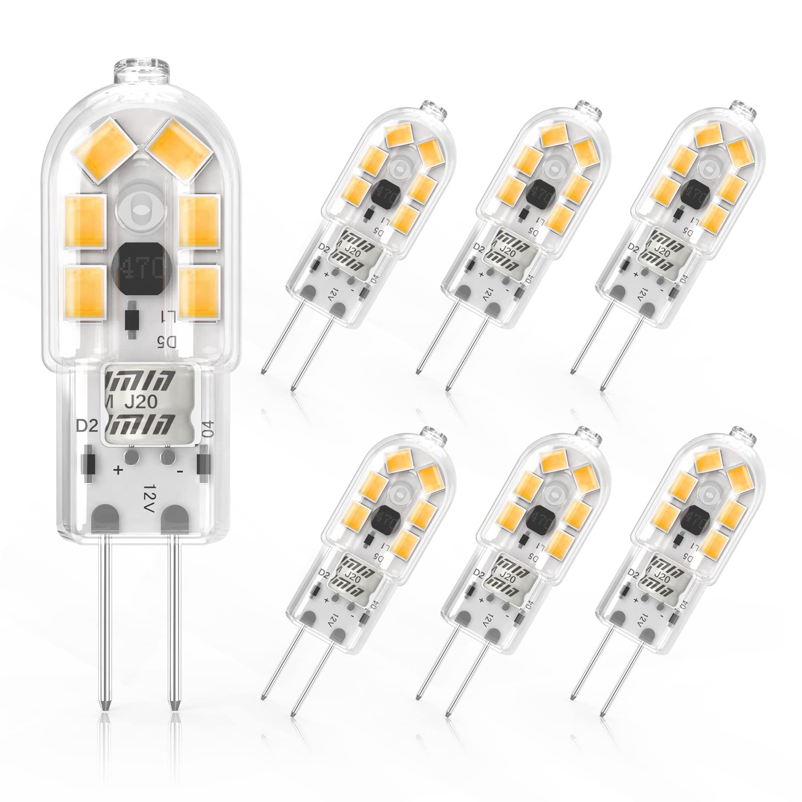 Cxyemt 2W G4 LED Bulbs Warm White 3000K, Replacement 20W Halogen Bulb, Non Flicker AC/DC 12V Energy Saving G4 LED Capsule Light Bulbs, Non-Dimmable, 6 Pack — image 1