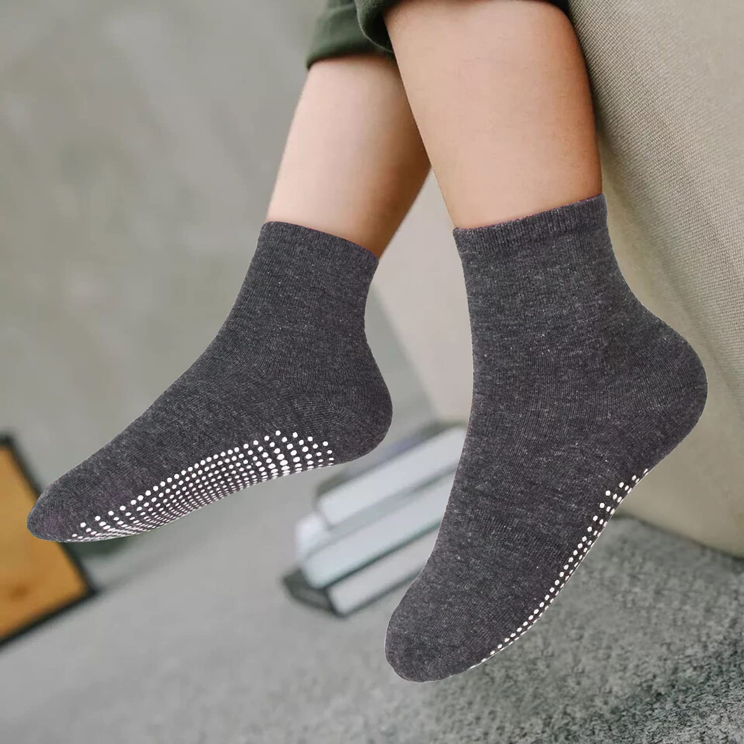 SkiBeaut Toddler Boy Socks- 12 Pairs Kids Grips Non Slip Skids Boys Girls Socks with Grippers for 1-7 Years