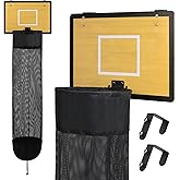 Wooden Basketball Laundry Hamper, Over the Door Hanging Basketball Hoop Laundry Basket with Drawstring, Space Saving Dirty Cl