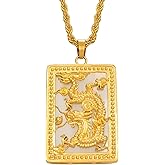 14K Filled Gold Dragon Necklace For Men - 925 Sterling Silver Big Dragon Necklace With Stone, Dragon Zodiac Necklace Dragon Wings Necklace, Dragon Charm Mascot Ornaments Lucky Necklaces