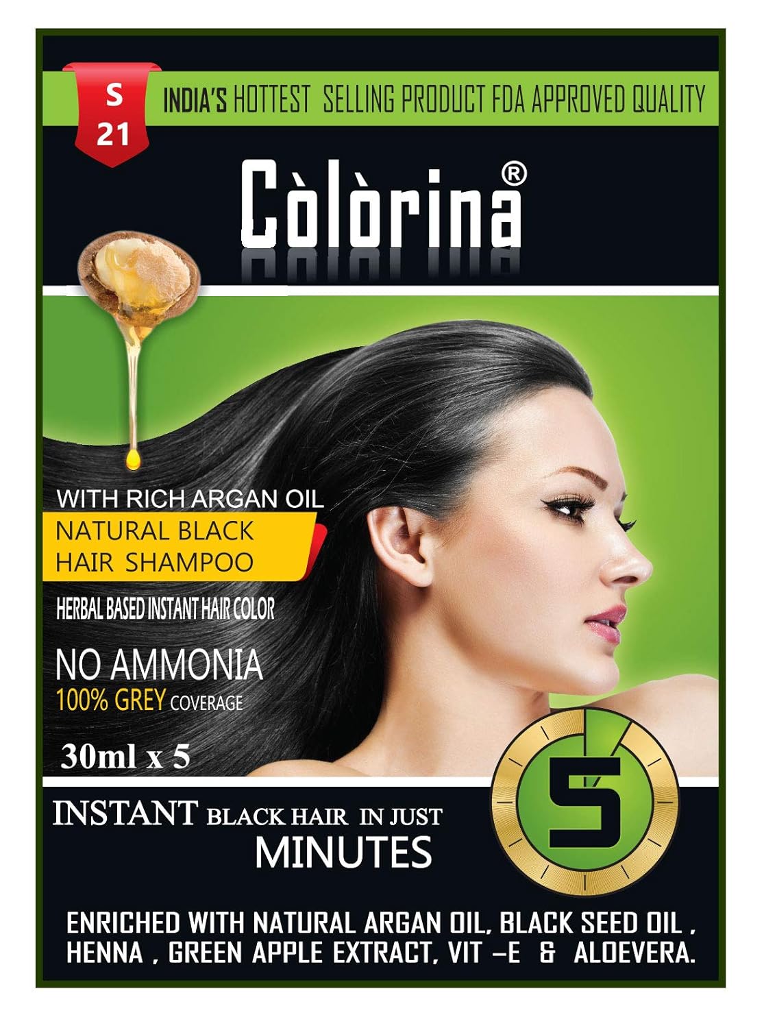 Amazon Com Colorina Hair Color Shampoo Natural Black 30 Ml X 10 Sachet Colors Hair Not Skin Instant Black Hair In Just 5 Minutes Beauty