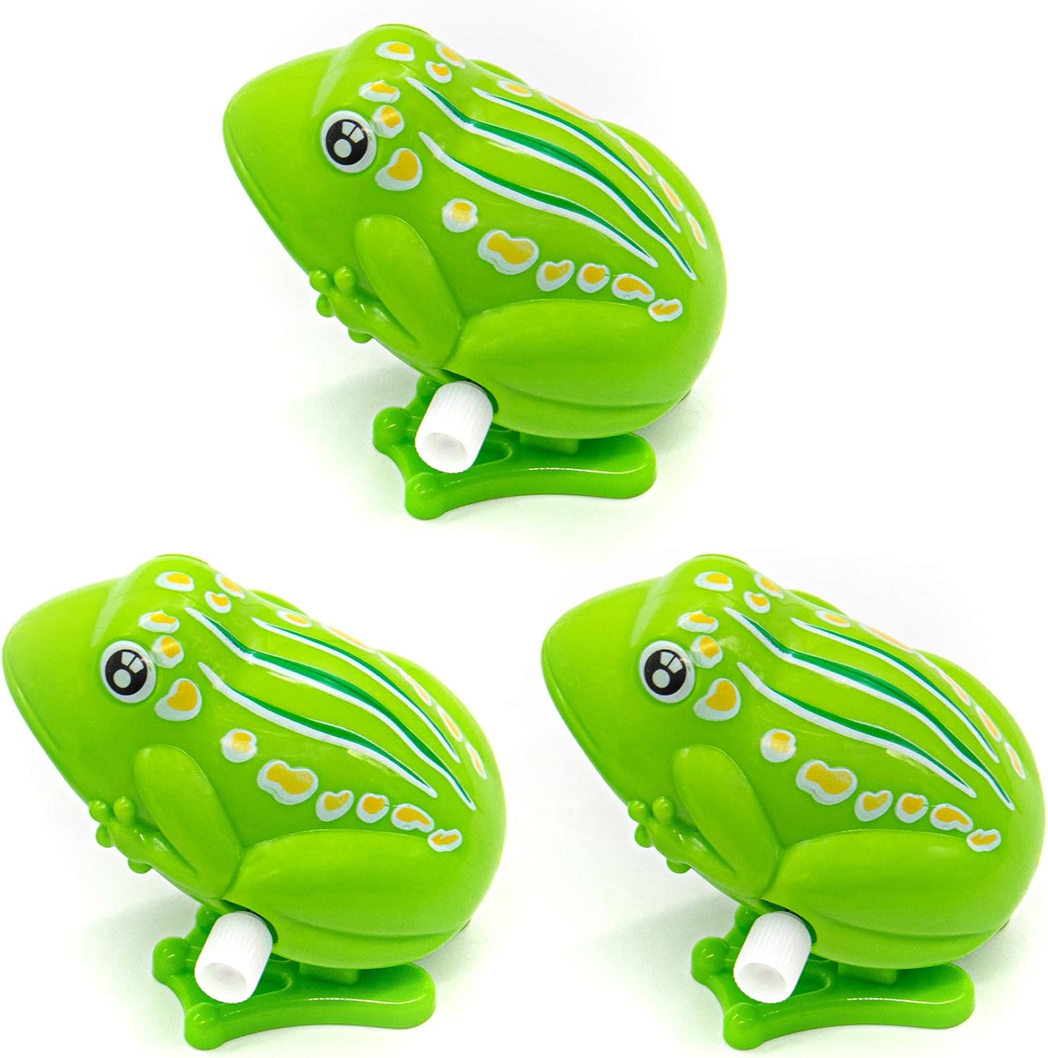 AUEAR, 3 Pieces Cute Green 2 Inch Jumping Frog Frogs Wind up Clockwork Educational