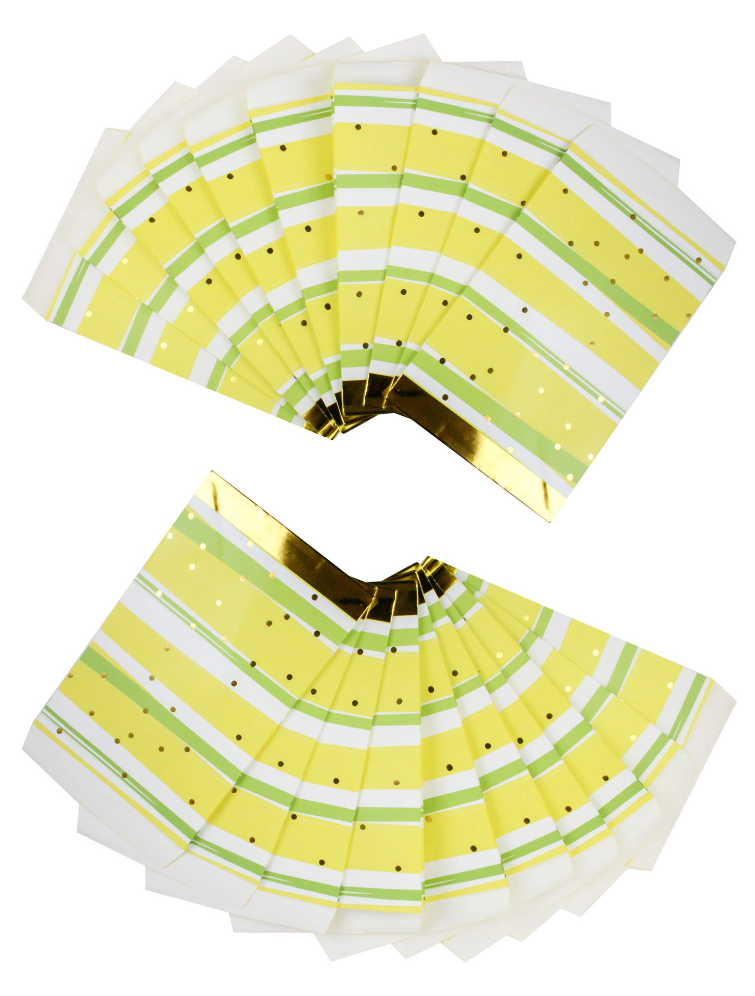 Emartbuy Pack of 20 Dots and Stripes Christmas Party Bags Gift Paper Bags Grocery Bags Lunch Flat Bottom Paper Bags - Yellow Gold