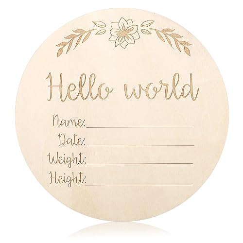 Baby Birth Announcement Sign Wooden Hello World Newborn Sign Round ...
