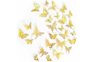 WASHSH Butterfly Decorations 48 Pcs 4 Styles, 3D Butterfly Wall Decor 3 Sizes, Gold Wall Decor, Butterflies, Butterfly Stickers, Butterfly Baby Shower Decorations, Butterflies for Flower Arrangements