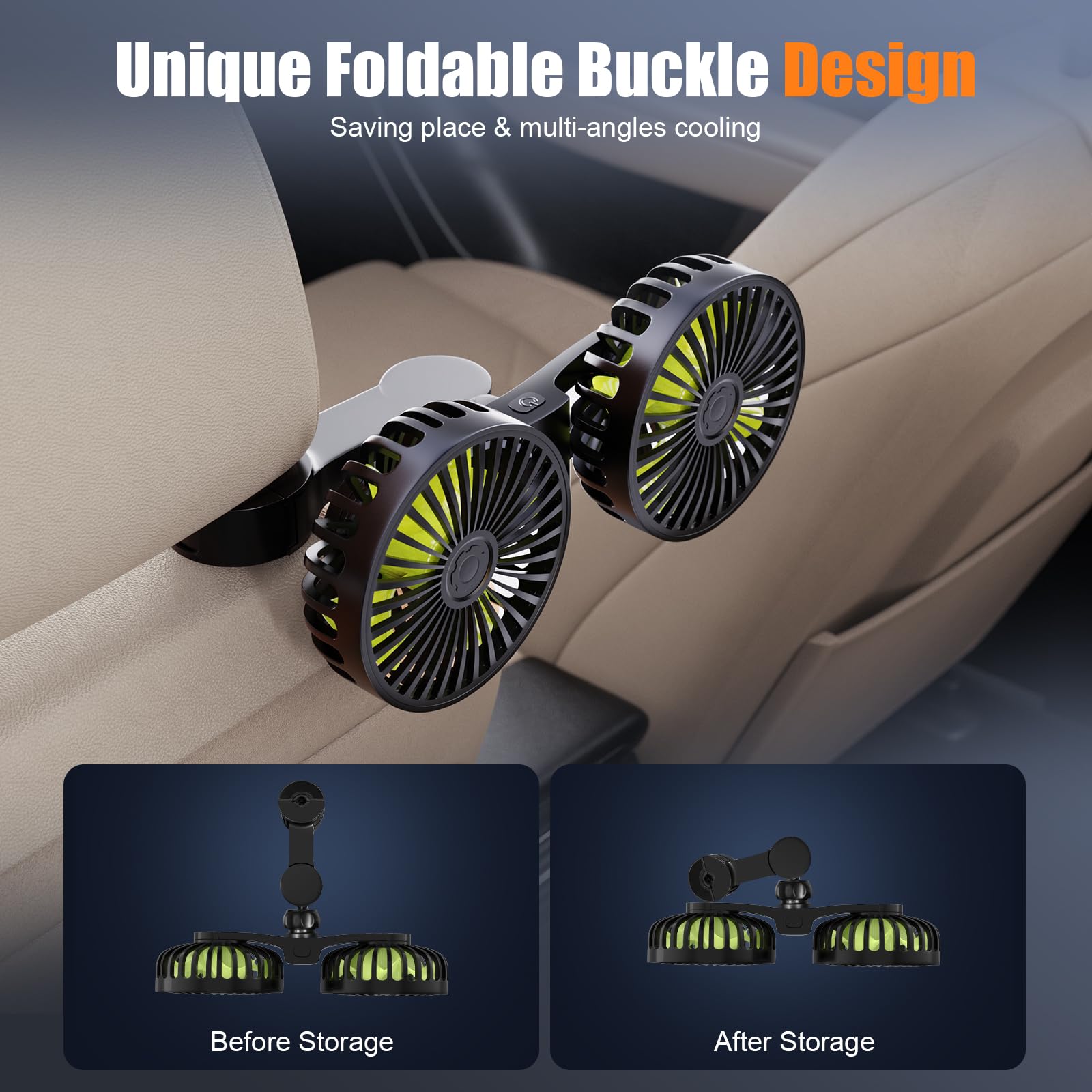 USB Car Cooling Fans for Backseat: Dual Head Car Fan for Kids 3 Speeds 360° Rotatable Vehicle Rear Headrest Fans 5V Powerful Electric Air Circulation Fan for Sedan SUV RV Truck (USB Plug)
