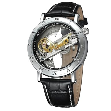 FORSINING Men's Unique Luxury Automatic Movement Leather Strap Skeleton Analog Watch