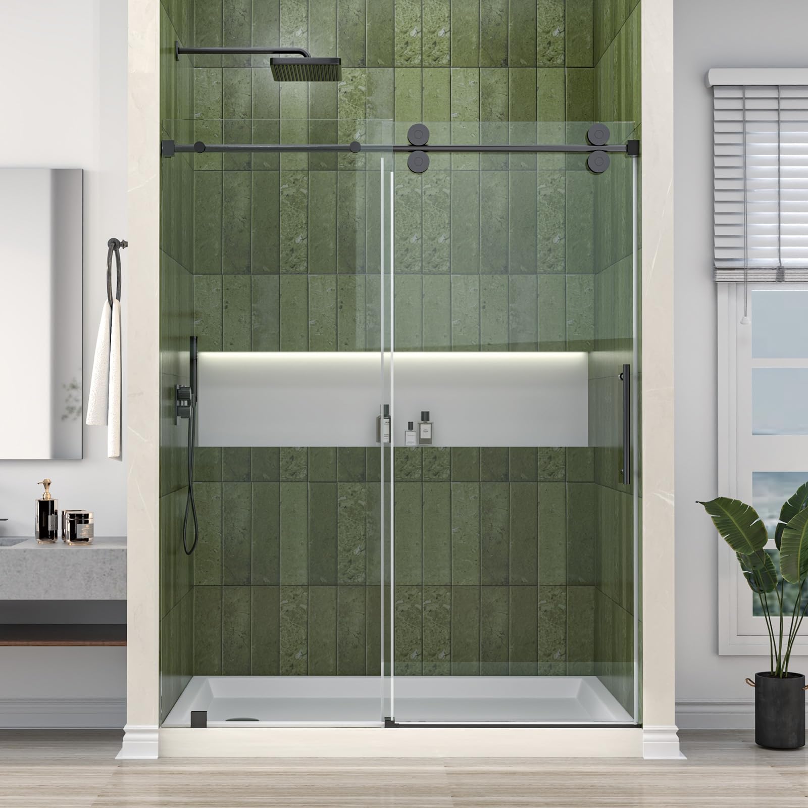Photo 1 of ****STOCK PHOTO REFRENCE ONLY*****Mainzel Frameless Sliding Shower Door, 56-60" W × 76" H, Shower Glass Door, SGCC-Certified 3/8" (10 mm) Tempered Glass, Double Sided Easy Clean,Walk-in Shower Door, Minimalist Style, Matte Black