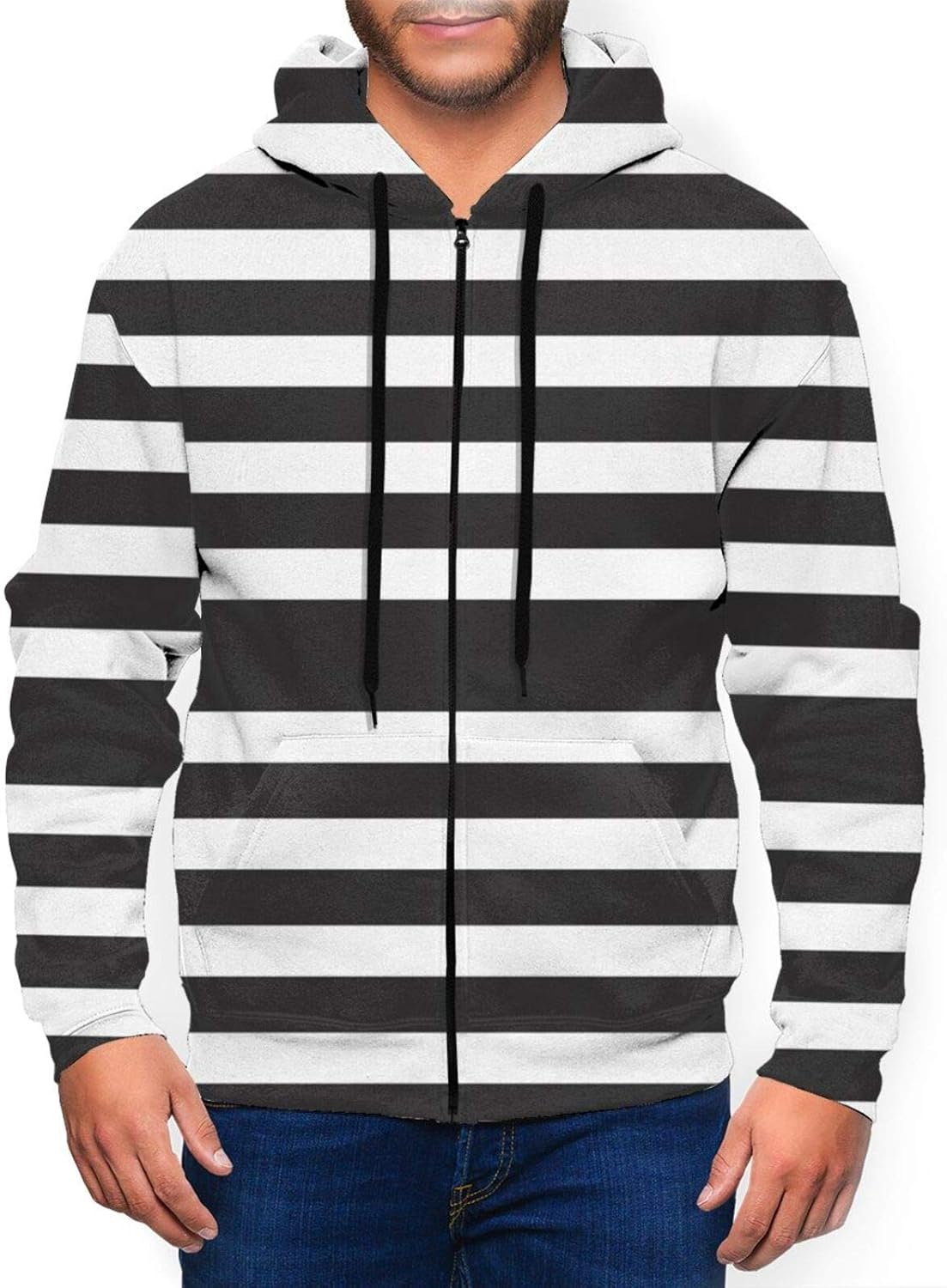Black And White Bold Stripe Men'S Hoodie Unisex 3d Realistic Digital
