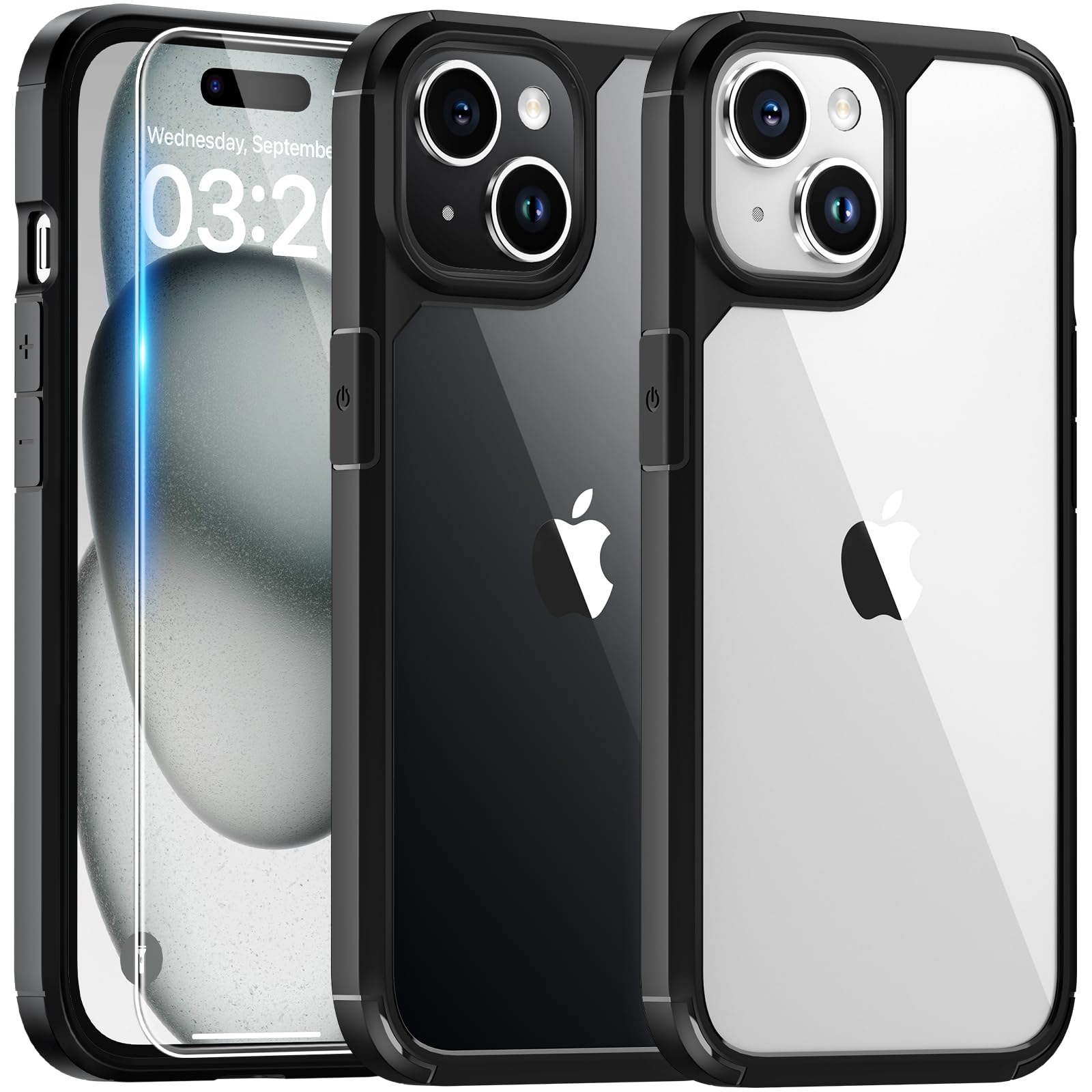 TAURI Clear for iPhone 15 Plus Case, and HD Screen Protector, [Not-Yellowing] [12 FT Grade Protection] Shockproof Phone Case for iPhone 15 Plus 6.7 inch