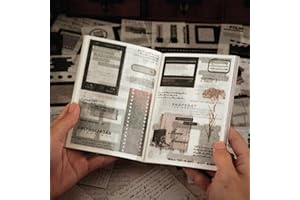 Dizdkizd Washi Stickers Book for Journaling, Vintage Scrapbook Ephemera with 180pcs Film Stickers and 20 Adhesive Scrapbooking Papers, Junk Journaling Supplies