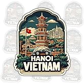 (3 Pcs) Hanoi Vietnam Travel Sticker – Explore Hanoi Quote Vinyl Decal Waterproof for Laptop, Water Bottle, Tumbler, Car – Gift for Travelers, Vietnam Fans – 3 Inch