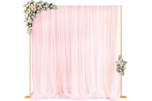 Fomcet 10FT x 10FT Backdrop Stand Heavy Duty with Base, Gold Portable Adjustable Pipe and Drape Kit, Square Metal Arch Party Frame for Wedding Birthday Parties Banquet Decorations