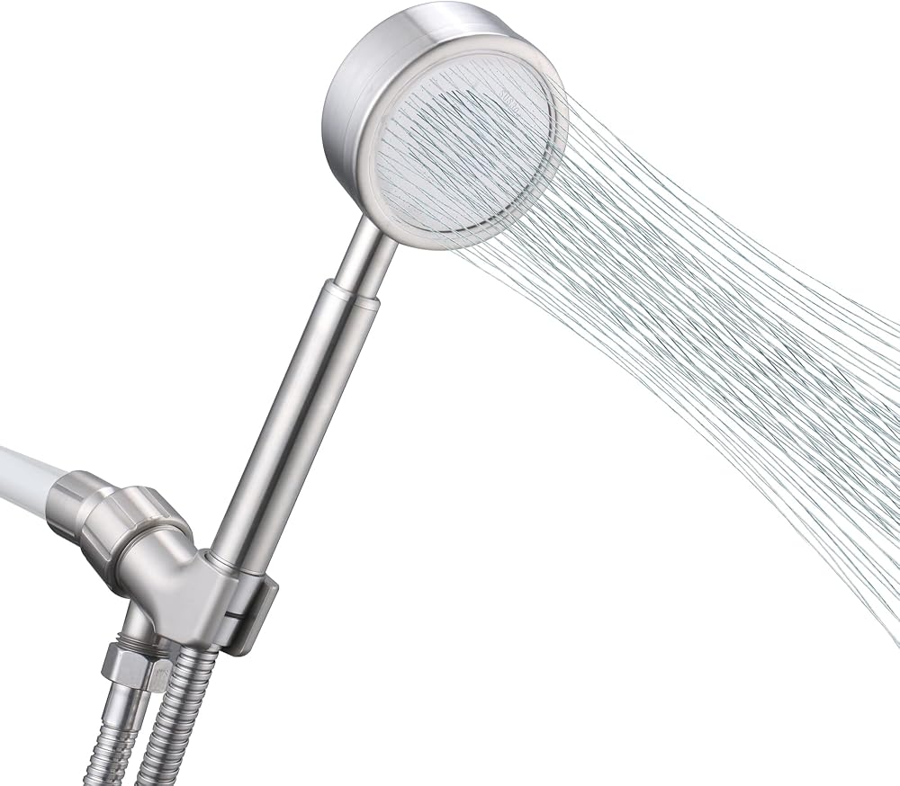 LEADAHEAD All Metal Shower Head Handheld Hose Holder Kit Silver