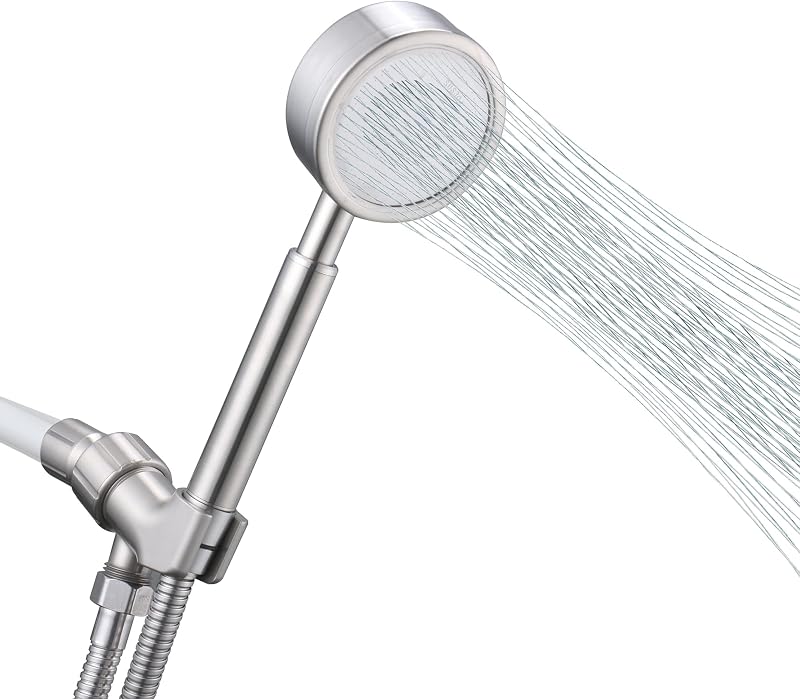 LEADAHEAD All Metal Shower Head Handheld Hose Holder Kit Silver