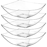 Posh Setting - Clear Plastic Serving Bowls (64oz - 4 Pack) Square, Disposable, Candy & Fruit Bowls for Party Table, Candy Containers