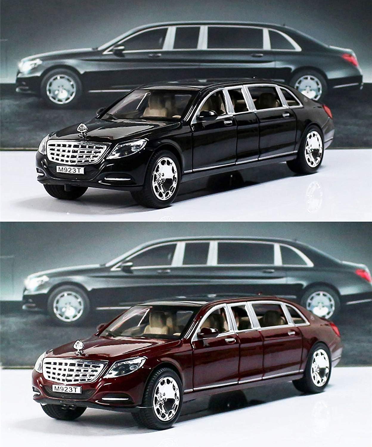 Raj Enterprises Metal 1:24 Scale Die Cast Mercedes Maybach Pullman 600 Pull Back Sedan Car with Blinking Lights (Black)