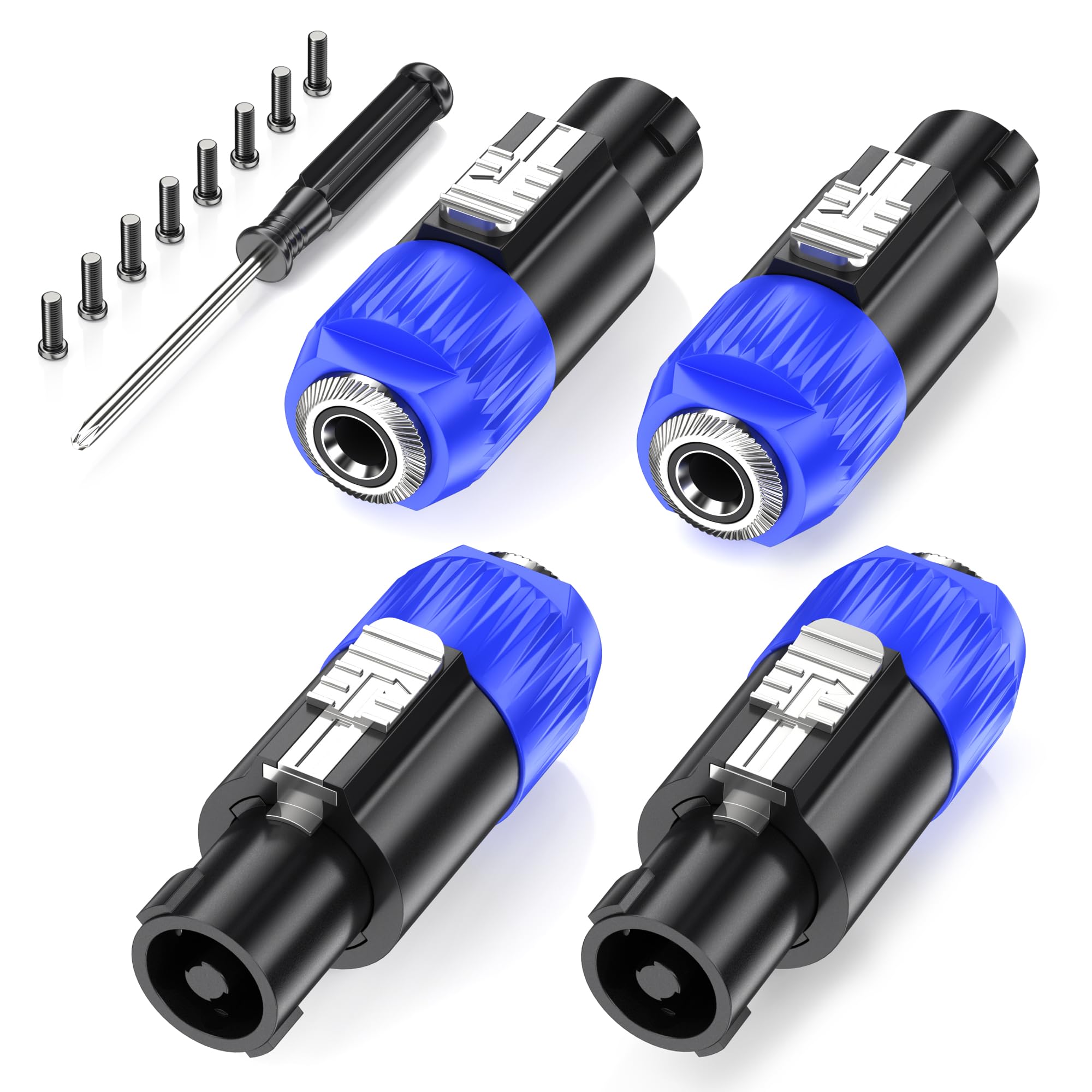 Jumwa 4Pack Speakon to 1/4" Adapter Audio Speaker Plug Female to NL4FC Male Connectors Twist Lock 4 Pole to 2 Pole With Screwdriver, Type9