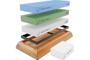 Sharp Pebble Knife Sharpening Stones Kit -Grits 400/1000/6000 Extra Large Whetstone- Wet Stone Knives Sharpener Set with NonSlip Bamboo Base & Flattening Stone
