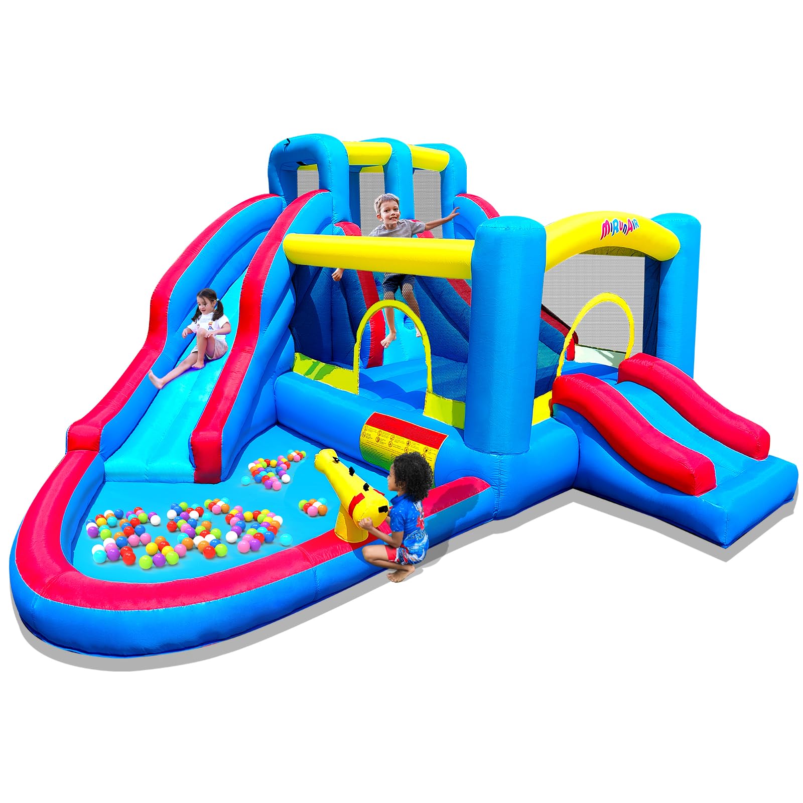 Photo 1 of MIRUNAIR Inflatable Bounce House, Blow Up Bouncy House Include Slide, Outdoor Backyard Water Park with Air Blower, Splash Pool, Water Cannon, Climbing Wall, Bounce Water Prak for Kids