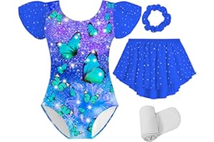 Idgreatim Girls Gymnastics Leotards Sparkly Ballet Dance Outfit Combo with Removable Skirt and Tights 4-11 Years