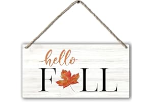 PHAMTE Fall Door Sign, fall signs,Hello Fall Sign, Hello Fall Maple Leaf Farmhouse Wood Plaque Sign Wall Hanging, Autumn Fall Seasonal Hanging Wall Signs For Home Outdoor Front Door Decor 12 x 6