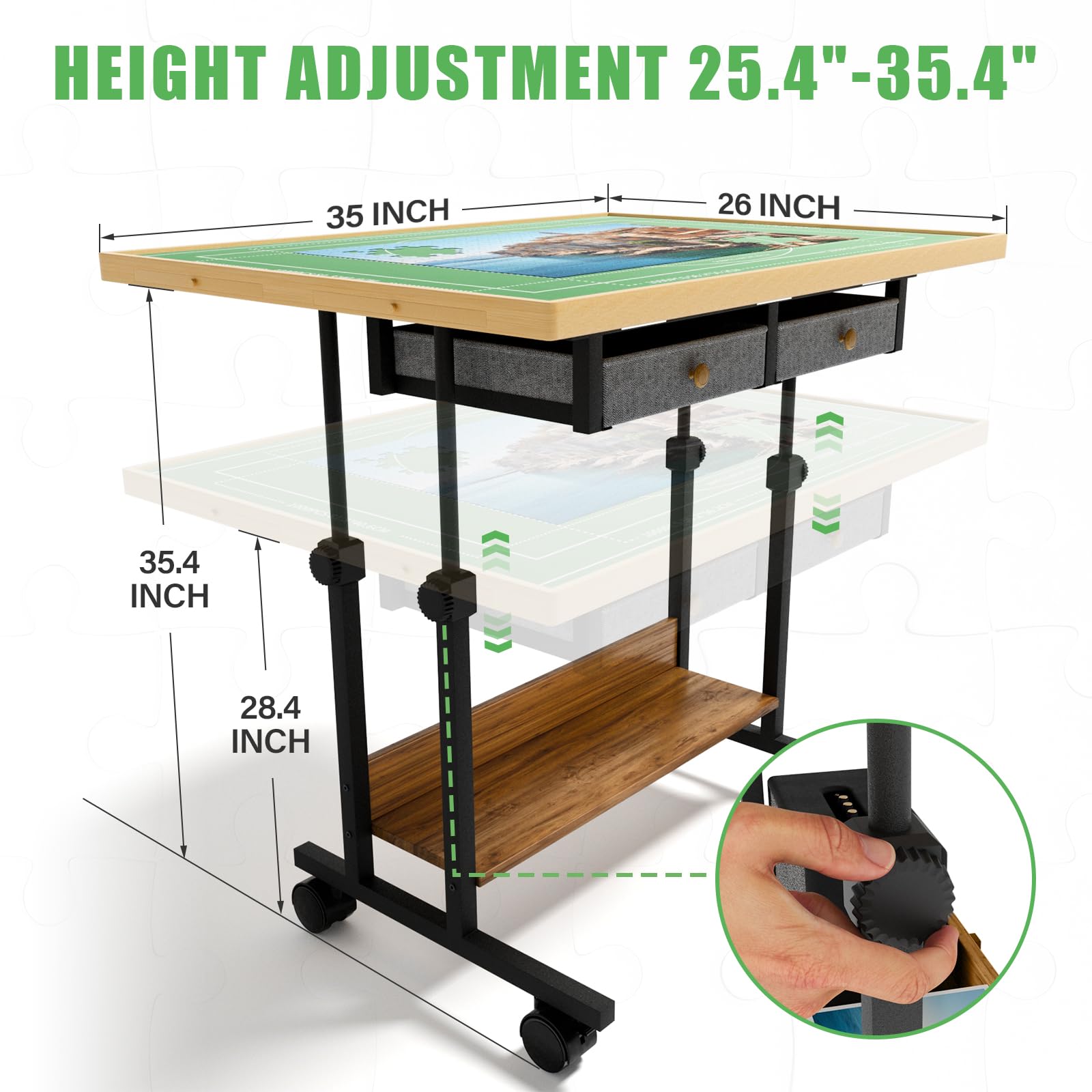 CODACE 1500 Piece Jigsaw Puzzle Table with Legs, Adjustable 5-Tilting-Angle Puzzle Board with 6 Drawers & Cover, 35