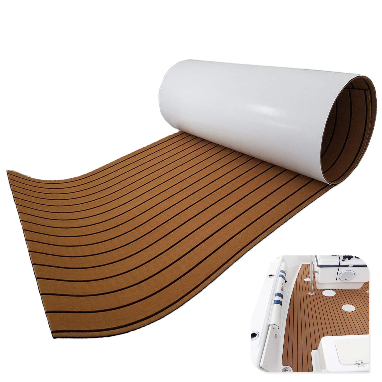 yuanjiasheng Synthetic Teak Boat Decking Sheet EVA Foam Boat Flooring Water Proof 94.5x35.4 inches Light Brown Marine Yacht Cabin Deck Maintenance Mat