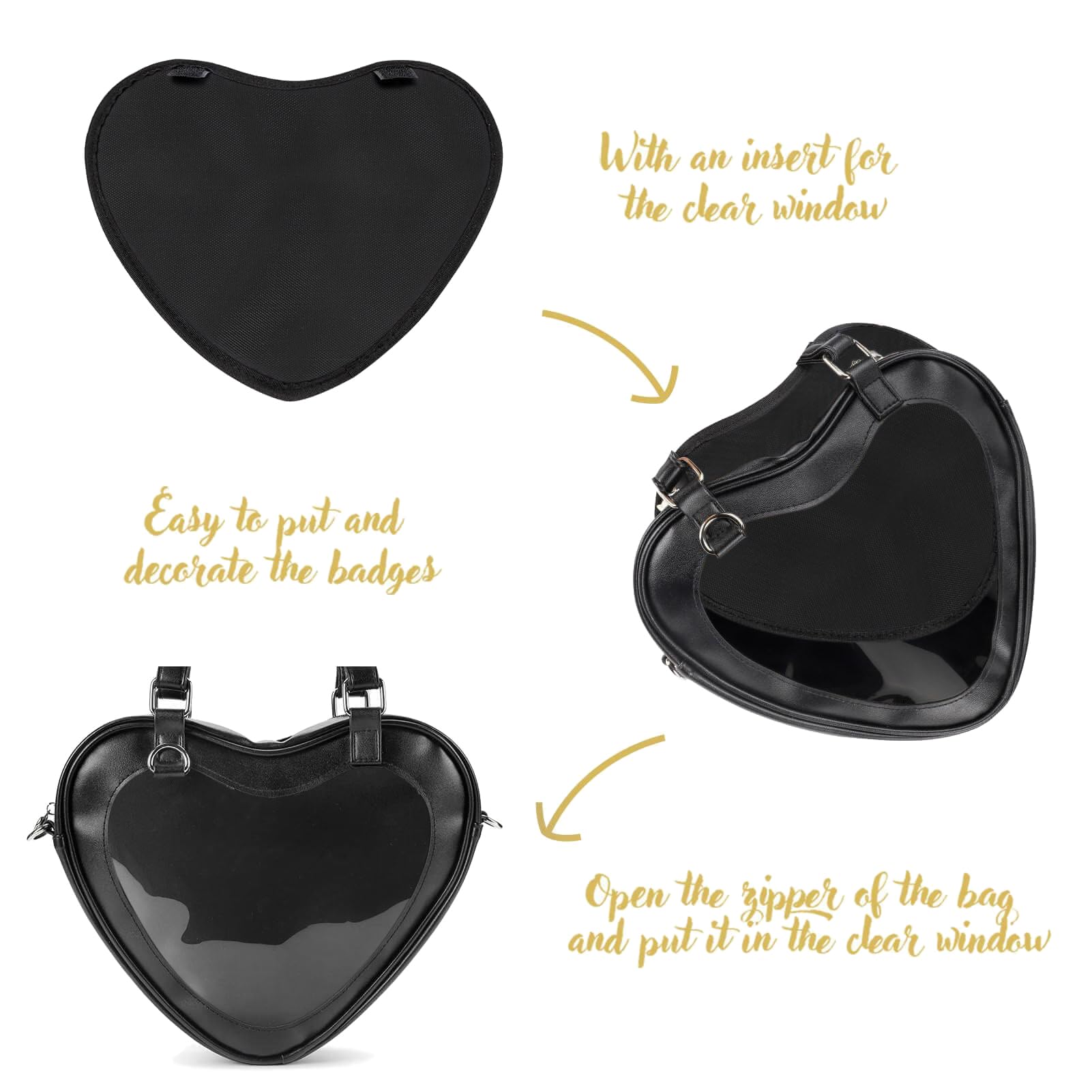 STEAMEDBUN Ita Bag Crossbody Heart Shaped Purse for Anime Pins Display