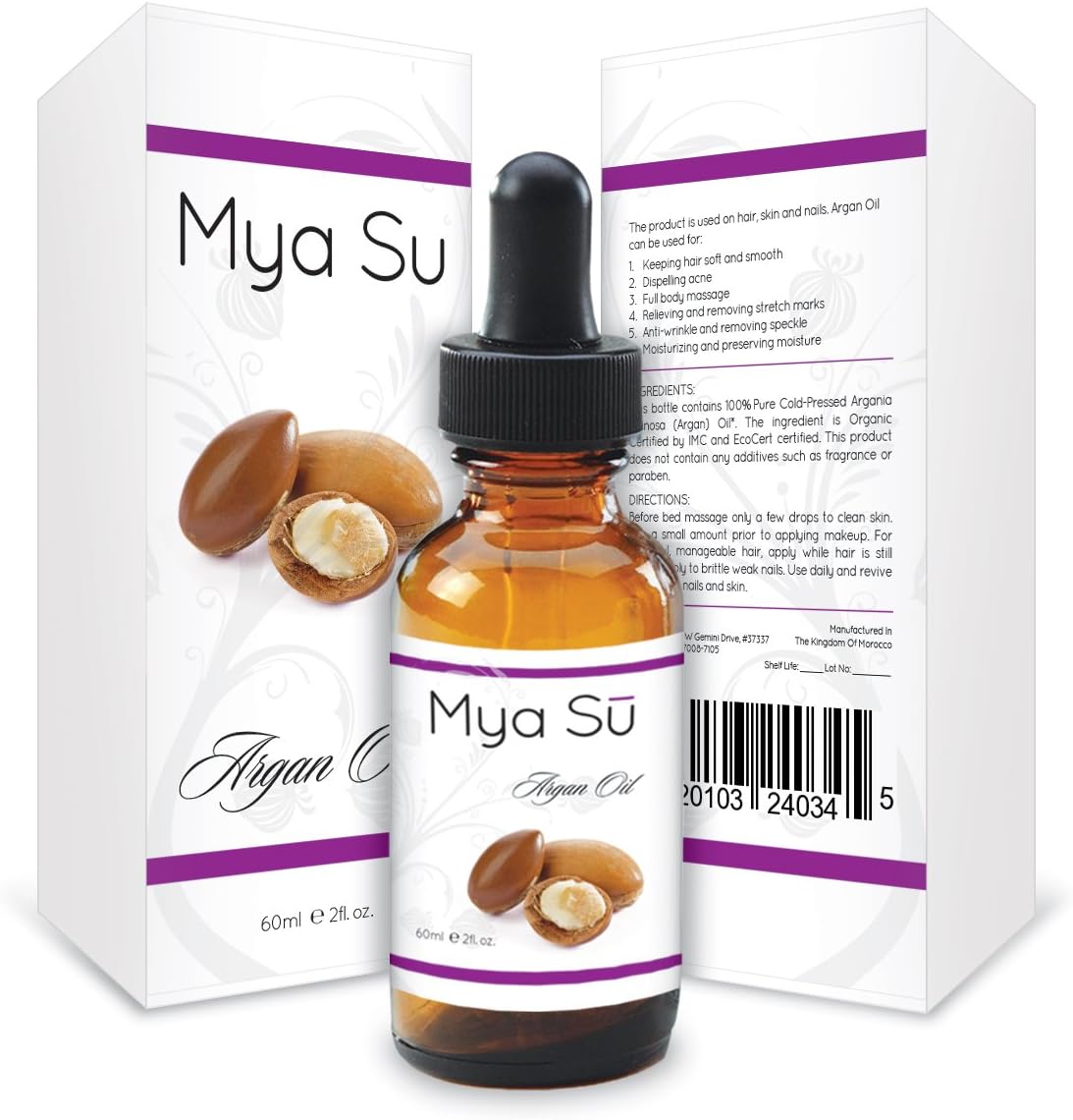 Virgin Argan Oil - 100% Pure Certified Organic Moroccan Oil From Monaco - Health and Beauty Secrets For Hair, Face, Skin & Nails - Best Natural Anti-Aging Skin Care Products for Women - For Daily Moisturizer Add to Body Lotion & Shampoo - Split-Ends Repair, Acne & Stretch Marks Treatment - Guaranteed to Work!