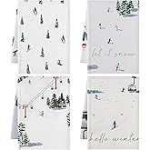 Peryiter 4 Pcs Winter Ski Kitchen Towels 17 x 26 Inch Christmas Snow Ski Kitchen Towels White Cold Color Dish Cloth Farmhouse Tea Cloth Accessories for Bathroom Winter Snow