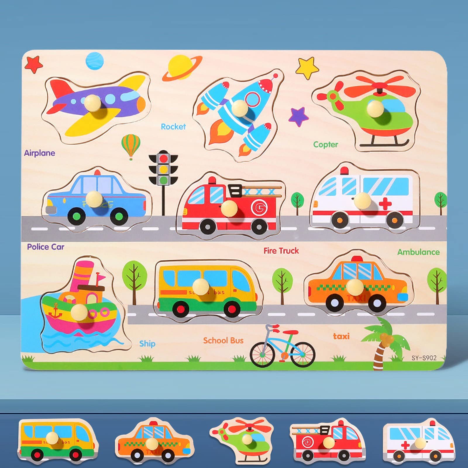 Wooden Jigsaw Puzzles for Kids 3+ Year Olds | Educational Toddler Jigsaws for Girls Boys Gifts (Vehicles)