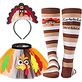 Vicenpal Thanksgiving Turkey Costumes Set for Women Thanksgiving Tutu Turkey Headband and Sock for Cosplay Party