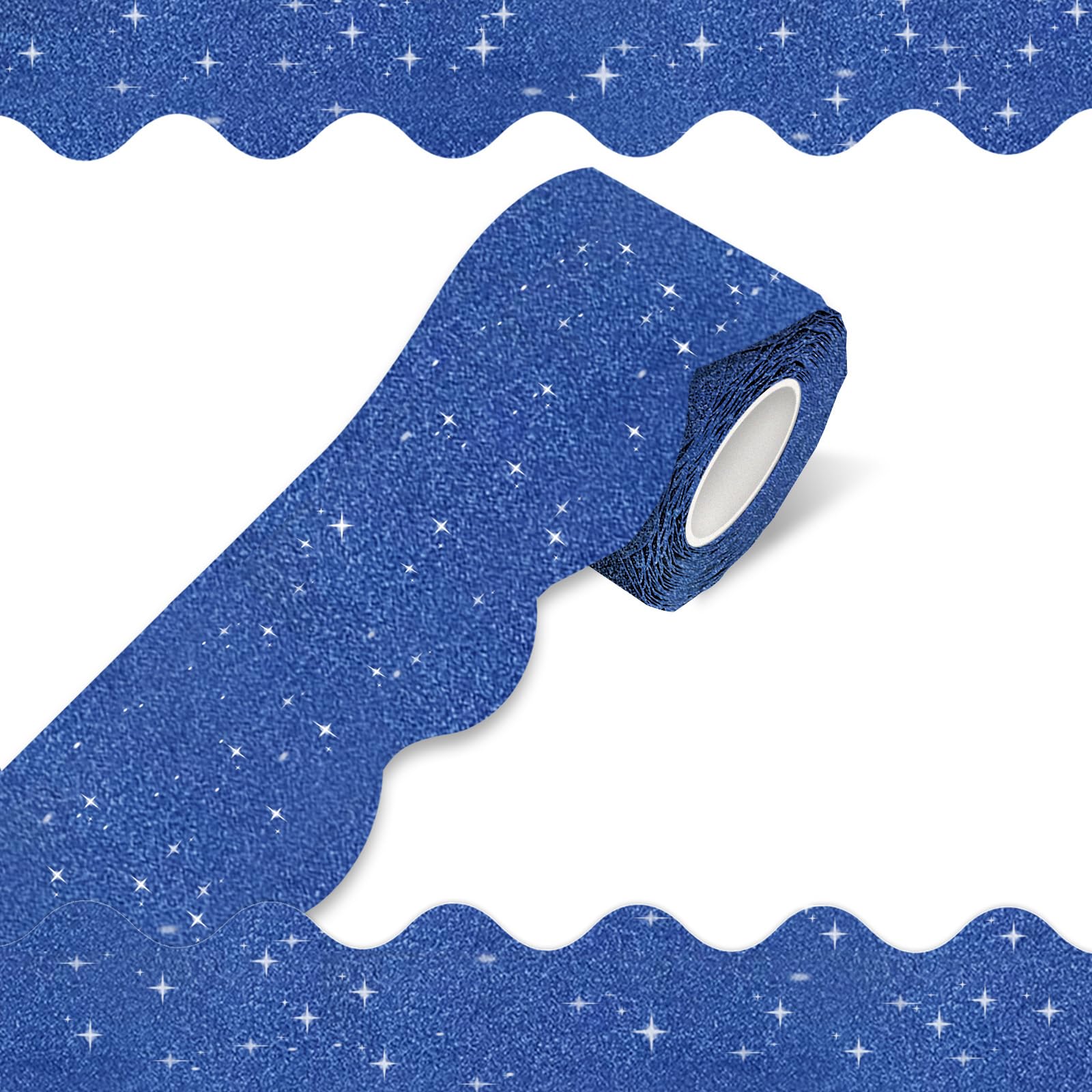 Photo 1 of 70Ft Shine Scalloped Bulletin Board Border- Blue Bulletin Board Border, Shiny Blue Trim Decorative Roll for Classroom, School, Office, Home