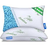 Sleepavo Adjustable Cooling Pillows Queen Size Set of 2 Pack - Extra Soft Shredded Memory Foam Best Pillows for Sleeping - Back, Stomach, Side Sleeper Pillow Medium Firm - Rayon Derived from Bamboo