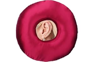 BNRendles Satin Ear Piercing Pillow for Side Sleepers Silky Piercing Pillows with Ear Hole Support Head Ear Pain Sore Relief Pressure Sore Cushion Guard Burgundy