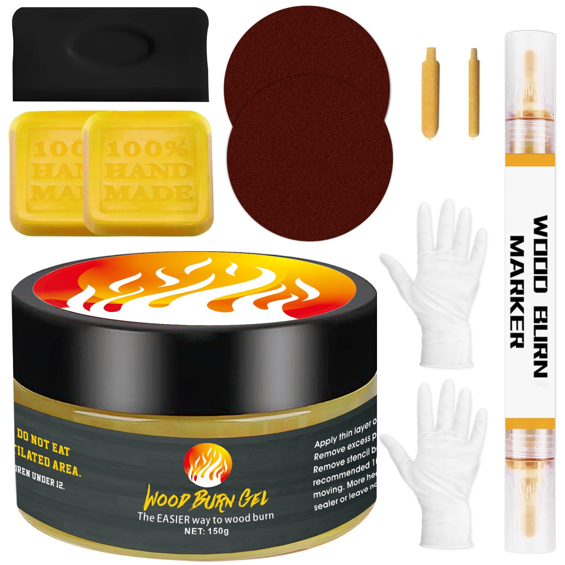 12PCS Wooden Burning Kit, 4 OZ Wooden Burning Paste, Marker for Wood Burn Gel Set, Accurately & Easily Burn Designs on Wood, Perfect Ideal for Making Gifts, Handicrafts, Art Studios