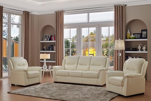 Sc Furniture Ltd Ivory Cream High Grade Genuine Leather 3 Seater