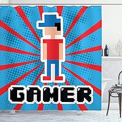 Ambesonne Video Games Shower Curtain, Red Striped