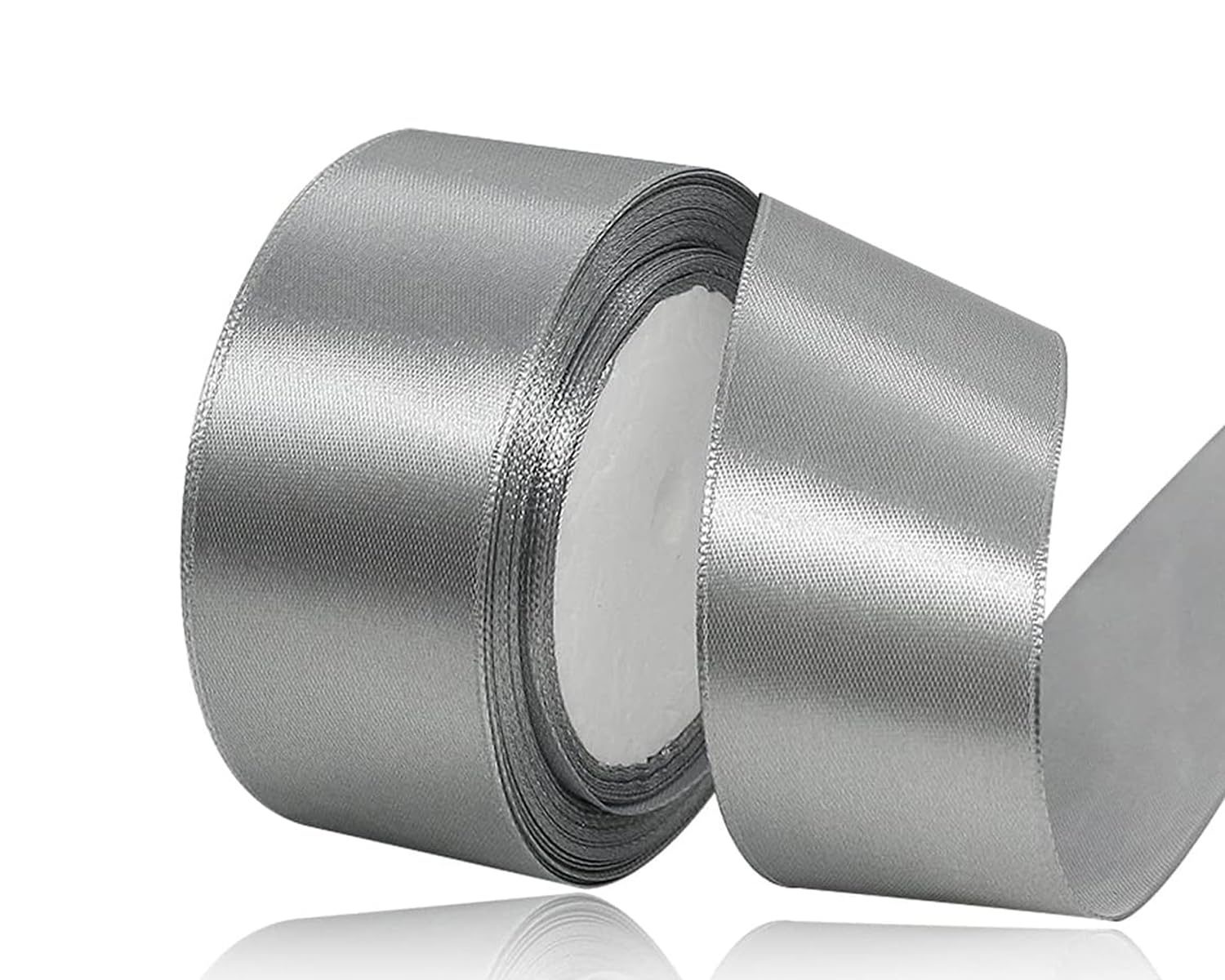 Grey Satin Ribbon 40mm, 22 Meters Silver Fabric Ribbons for Gift Wrapping, Crafting, Hair Bows, Sewing, Wreaths, Cakes, Wedding Party and Christmas Decoration — image 1