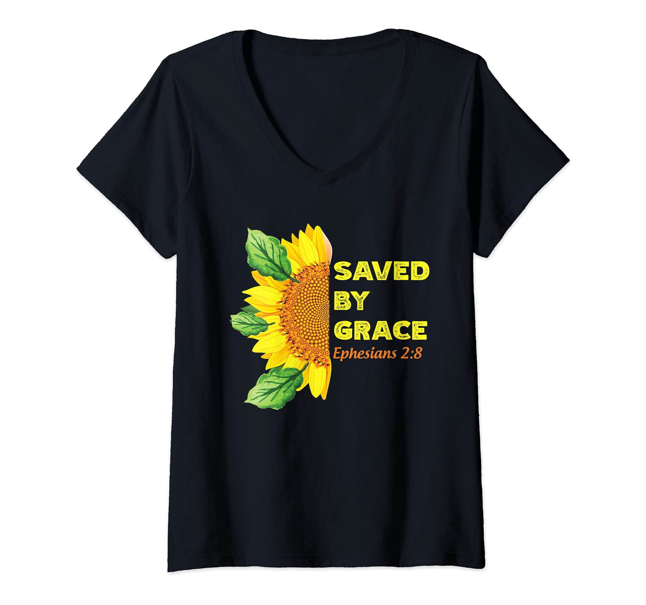 Womens Ephesians 2:8 Christian Bible Verse Religious V-Neck T-Shirt