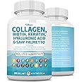 Collagen Pills 1000mg Biotin 10000mcg Keratin Saw Palmetto 2500mg Hyaluronic Acid - Hair Skin and Nails Vitamins and DHT Blocker with Vitamin E Folic Acid Pumpkin Seed MSM for Men and Women,60 Count