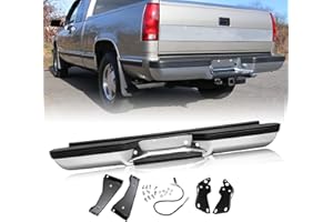 JSBOYAT Chrome Rear Bumper Assembly Compatible with 1988-2000 Chevy Silverado GMC Suburban C/K 1500 2500 W/Strip Fleetside/Styleside Back Bumper (NO Sensor Hole)